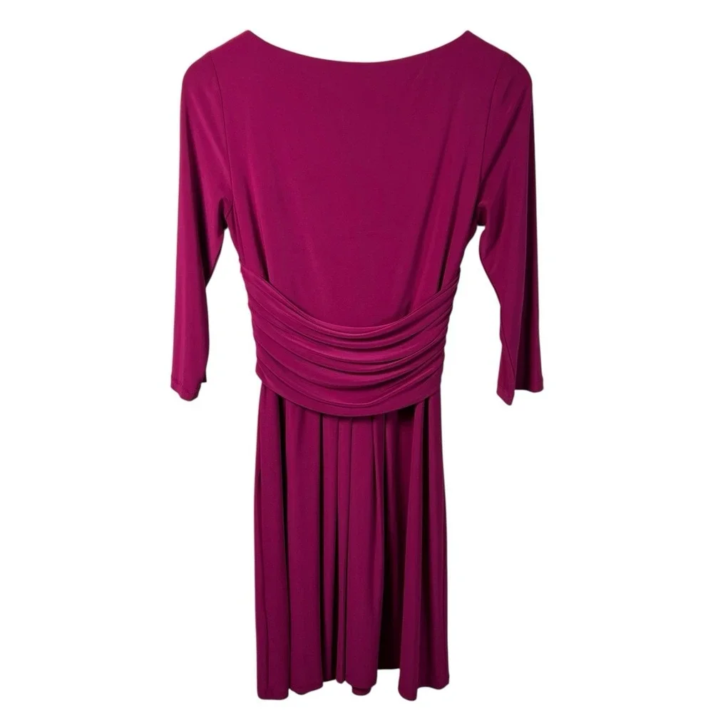 Eliza J Womens 6 Maroon‎ 3/4 Sleeve Pleated Ruched A-Line Dress Stretch Boatneck